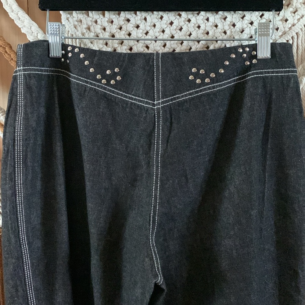 Moda International Dark Wash Denim Silver Studded Flare Jeans Size 10 - Picture 9 of 11